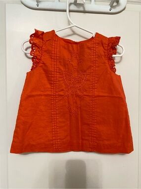Gap Girls Red Embroidered Flutter Sleeve Top